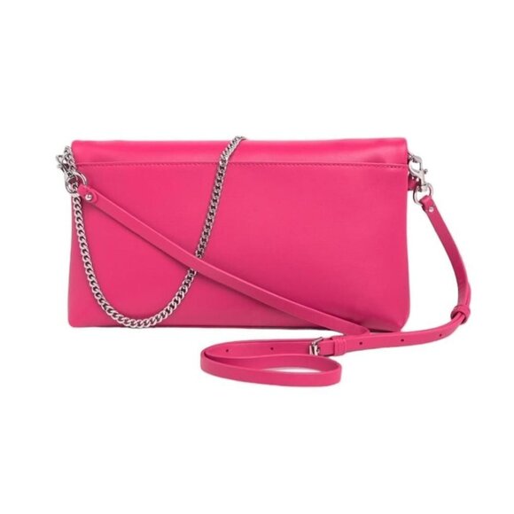 Rebecca Minkoff Womens Hot Pink Leather Fold Over Chain Strap Crossbody Bag New - Picture 3 of 16
